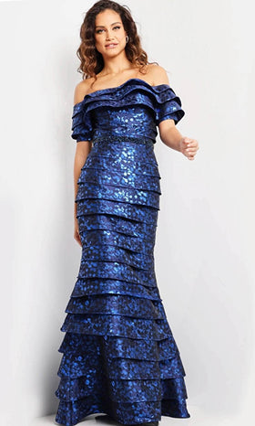 Jovani 26255 - Off-Shoulder Layered Evening Gown