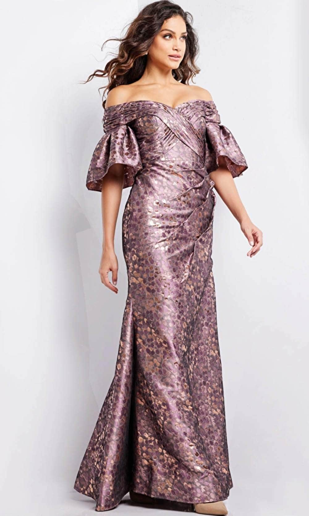 Jovani 26258SC - Formal Gown with Printed Bell Sleeves - Prom