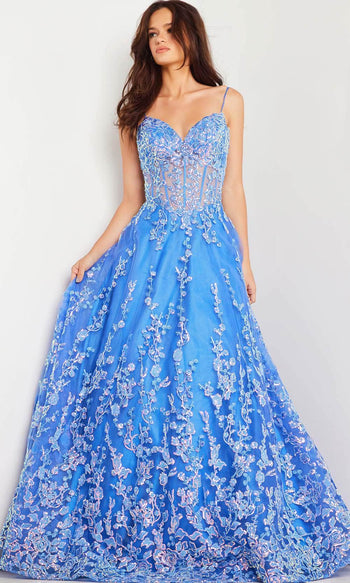 Jovani 29072 - Floral Corset-Detail A-Line Dress - Prom
