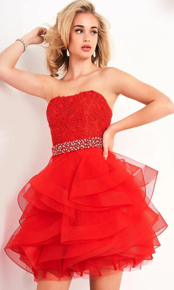 Jovani 3099 - Elegant Floral Lace Short Dress