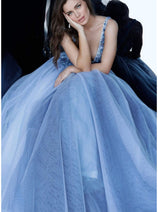 Jovani 3110 - Enchanting Floral Appliqué Deep V-Neck Tulle Ballgown