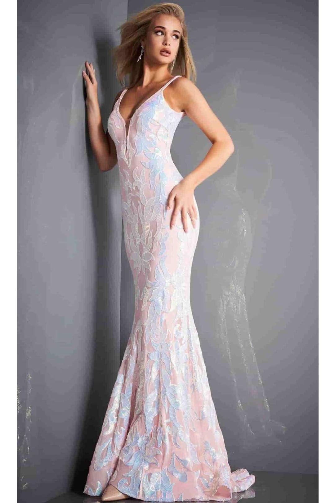Jovani 3263 - Deep V-Neck Fit and Flare Simple Prom Dress - Prom