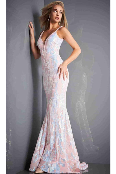 Jovani 3263 - Deep V-Neck Fit and Flare Simple Prom Dress - Prom