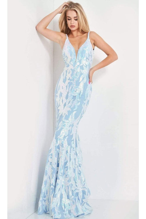 Jovani 3263 - Deep V-Neck Fit and Flare Simple Prom Dress - Prom