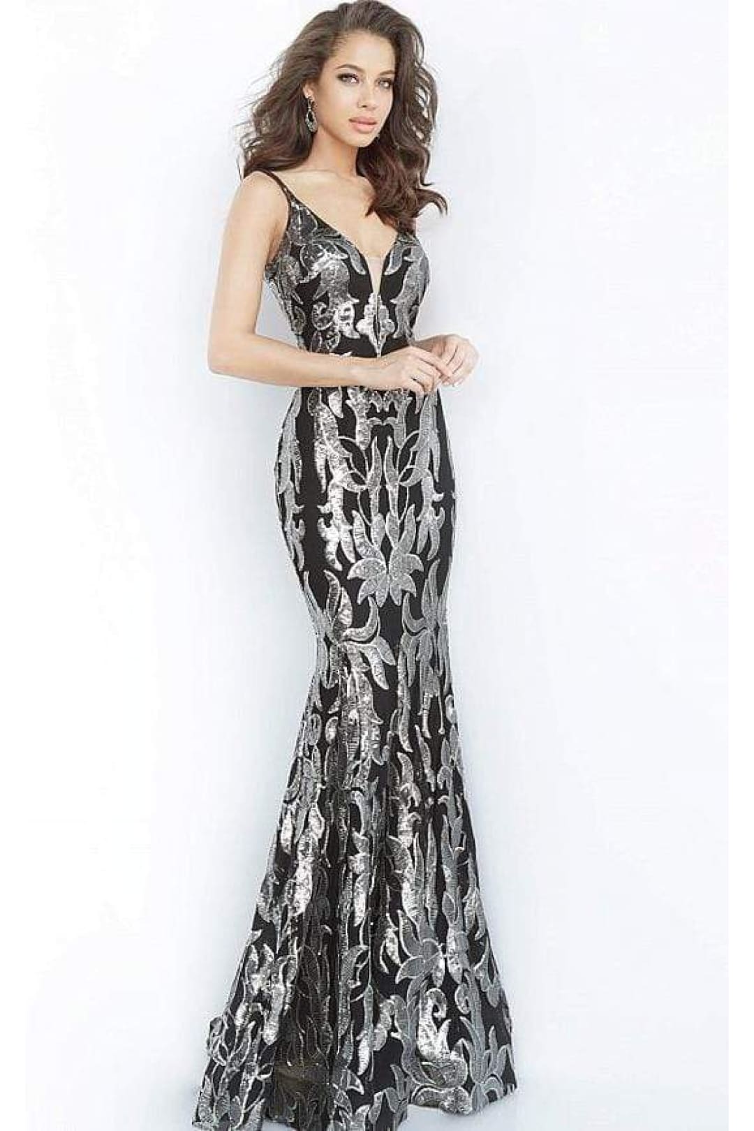 Jovani 3263 - Deep V-Neck Fit and Flare Simple Prom Dress - Prom