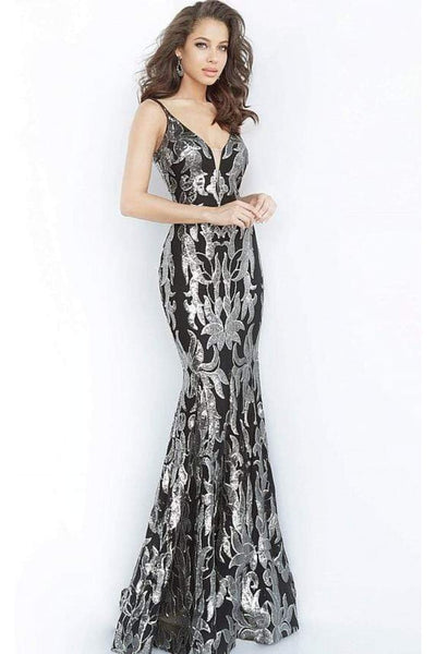Jovani 3263 - Deep V-Neck Fit and Flare Simple Prom Dress - Prom