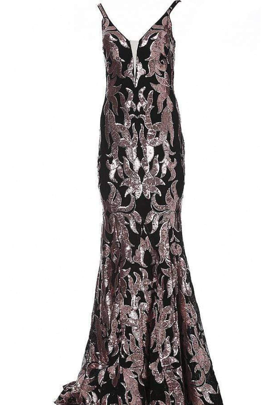 Jovani 3263 - Deep V-Neck Fit and Flare Simple Prom Dress - Prom