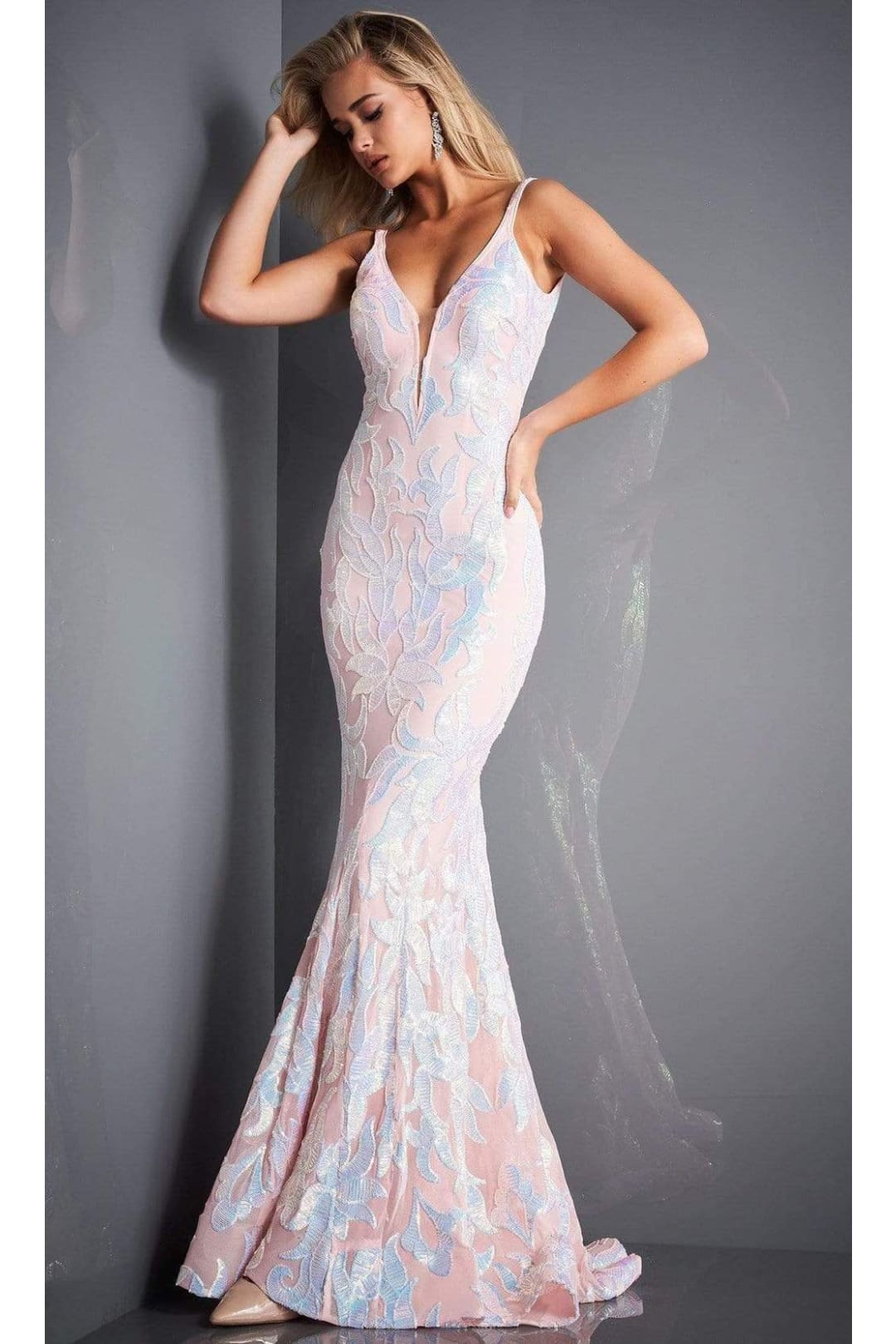 Jovani 3263 - Deep V-Neck Fit and Flare Simple Prom Dress - Prom