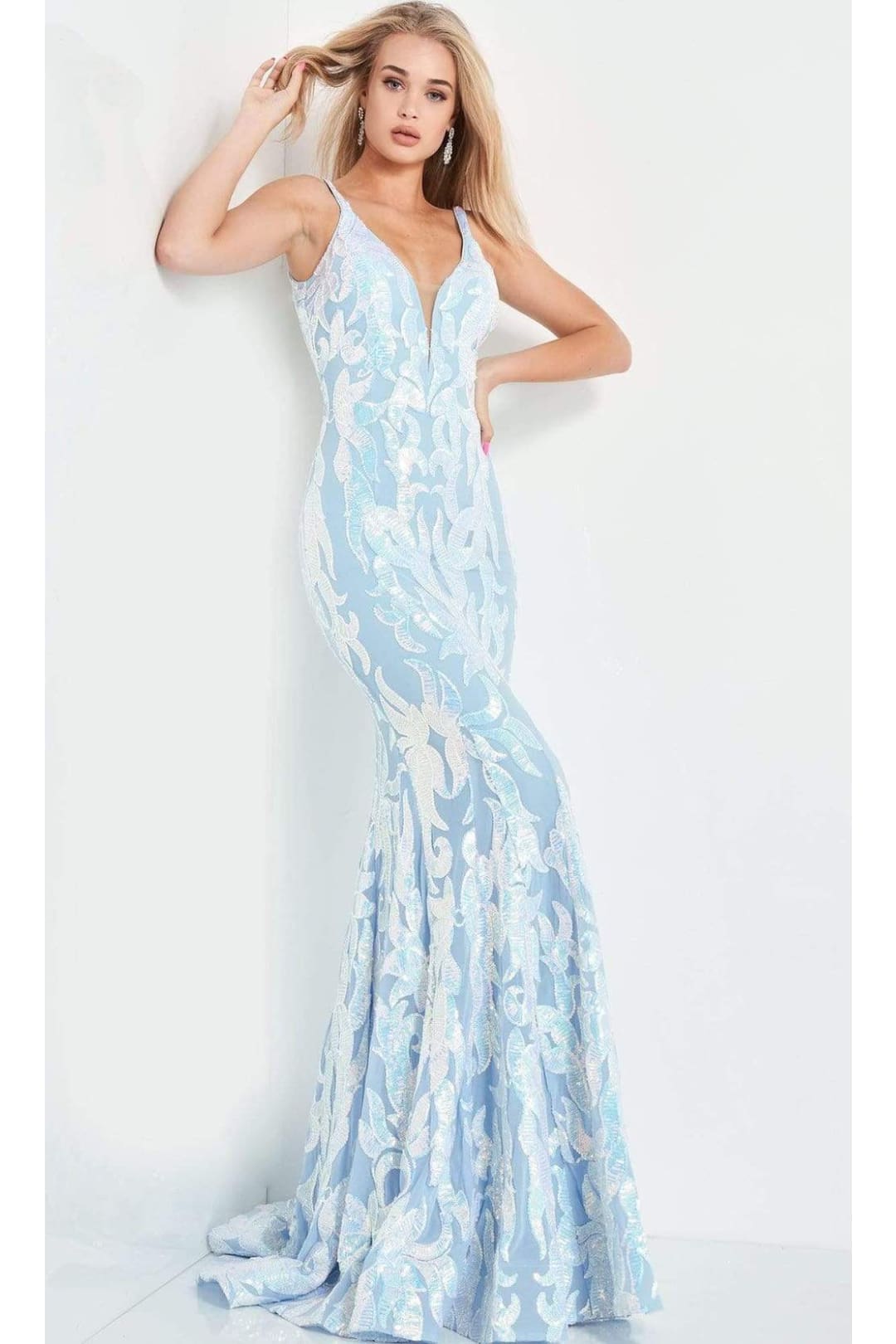 Jovani 3263 - Deep V-Neck Fit and Flare Simple Prom Dress - Prom