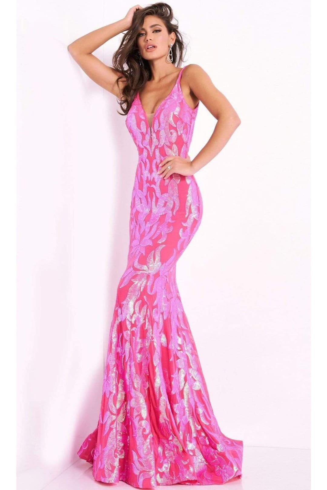 Jovani 3263 - Deep V-Neck Fit and Flare Simple Prom Dress - Prom