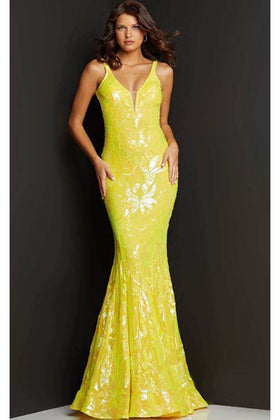 Jovani 3263 - Deep V-Neck Fit and Flare Simple Prom Dress