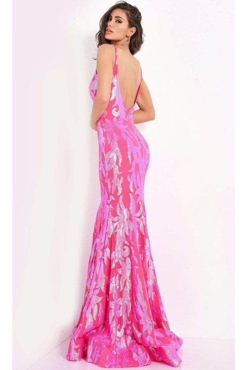 Jovani 3263 - Deep V-Neck Fit and Flare Simple Prom Dress - Prom