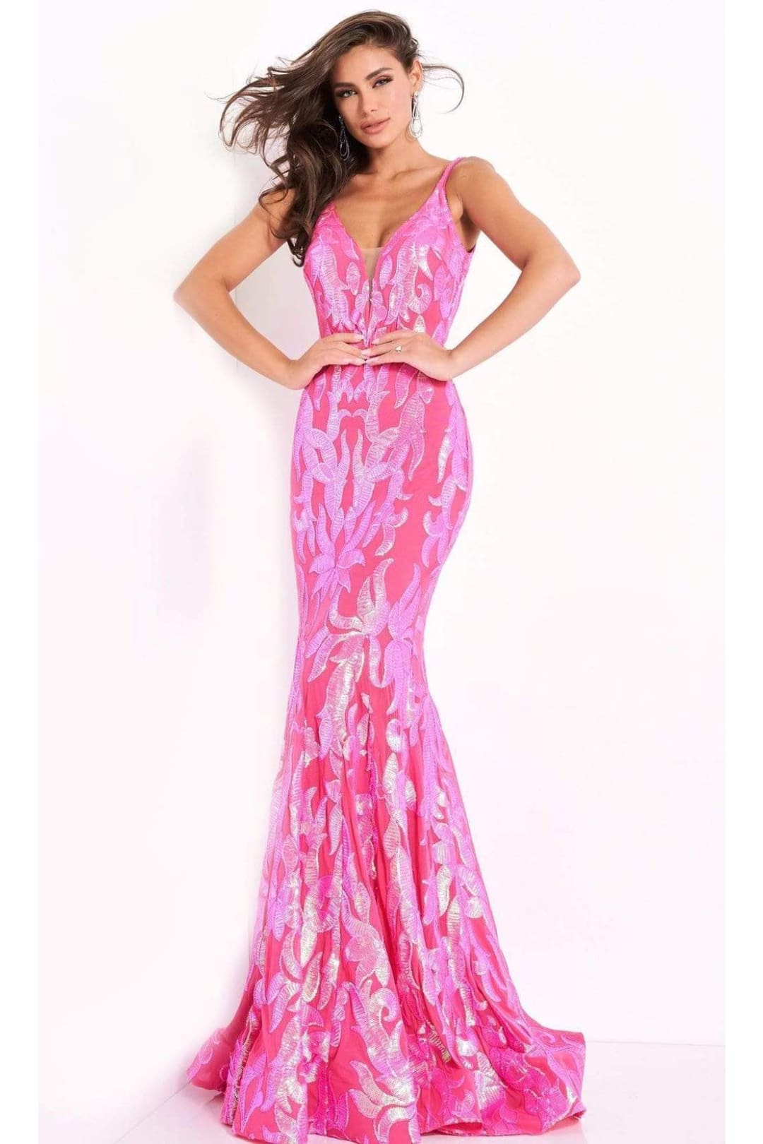 Jovani 3263 - Deep V-Neck Fit and Flare Simple Prom Dress - Prom