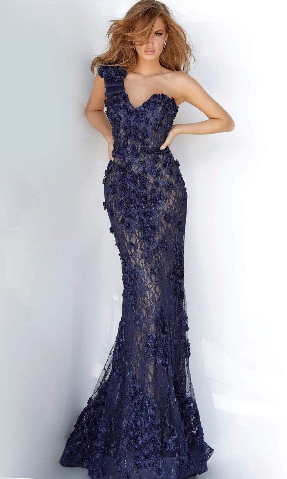 Jovani 3375 - One-Shoulder Sweetheart Floral Sheath Gown - Prom