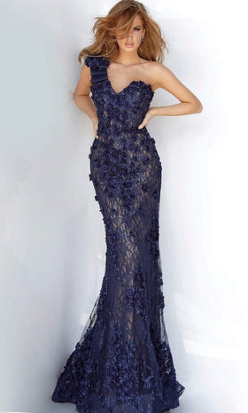 Jovani 3375 - One-Shoulder Sweetheart Floral Sheath Gown