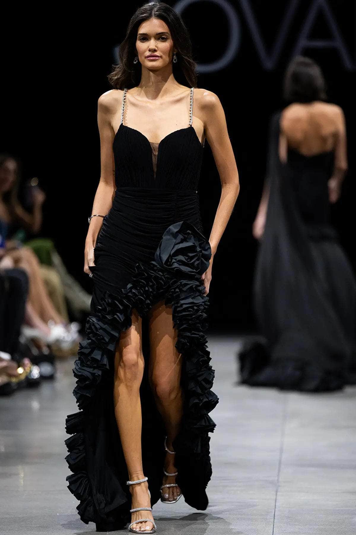 Jovani 34392 - Long Beaded Dress with Ruffled Slit - Prom