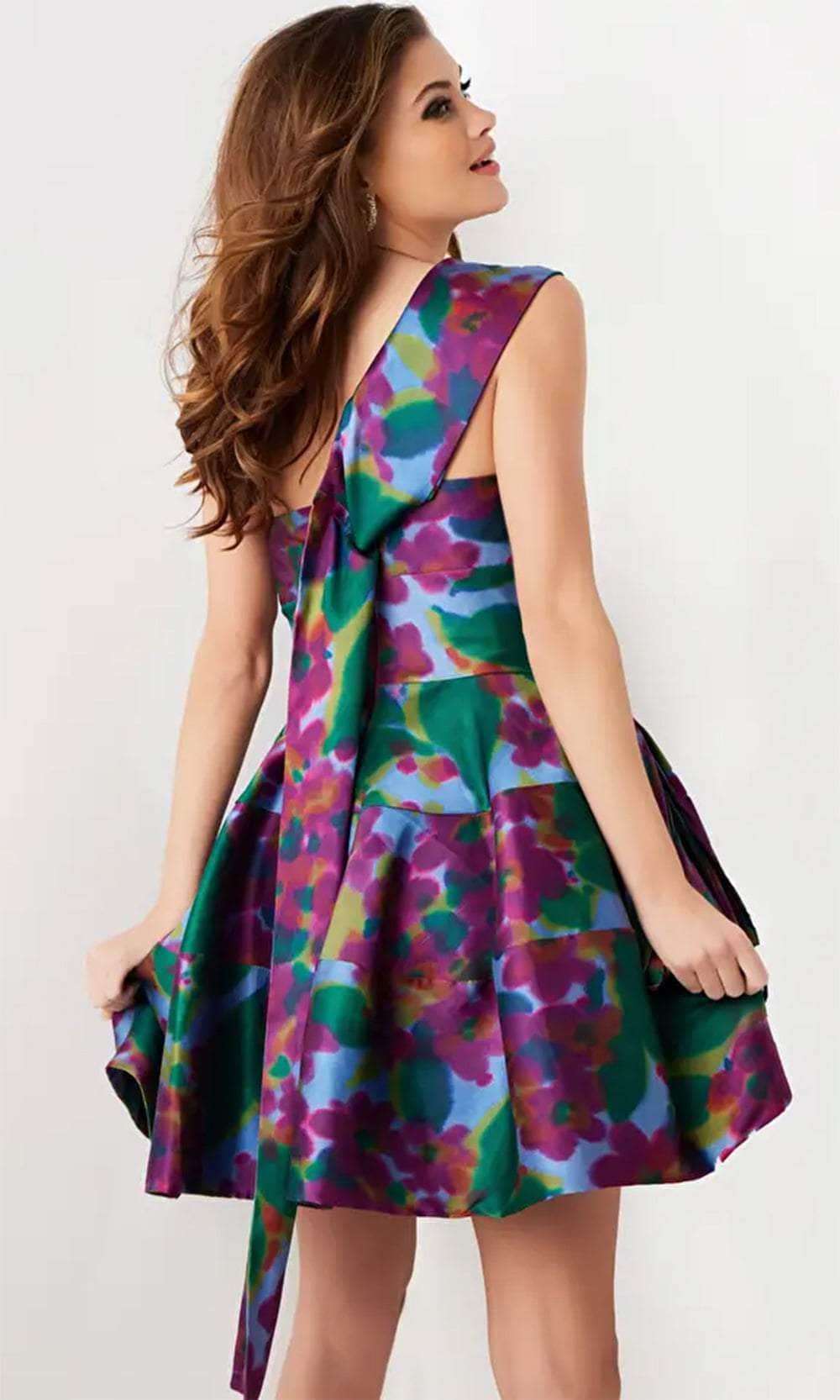 Jovani - 34408 Cocktail Dress with One Sleeve and Cut-Out Details - Prom