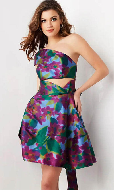 Jovani - 34408 Cocktail Dress with One Sleeve and Cut-Out Details - Prom