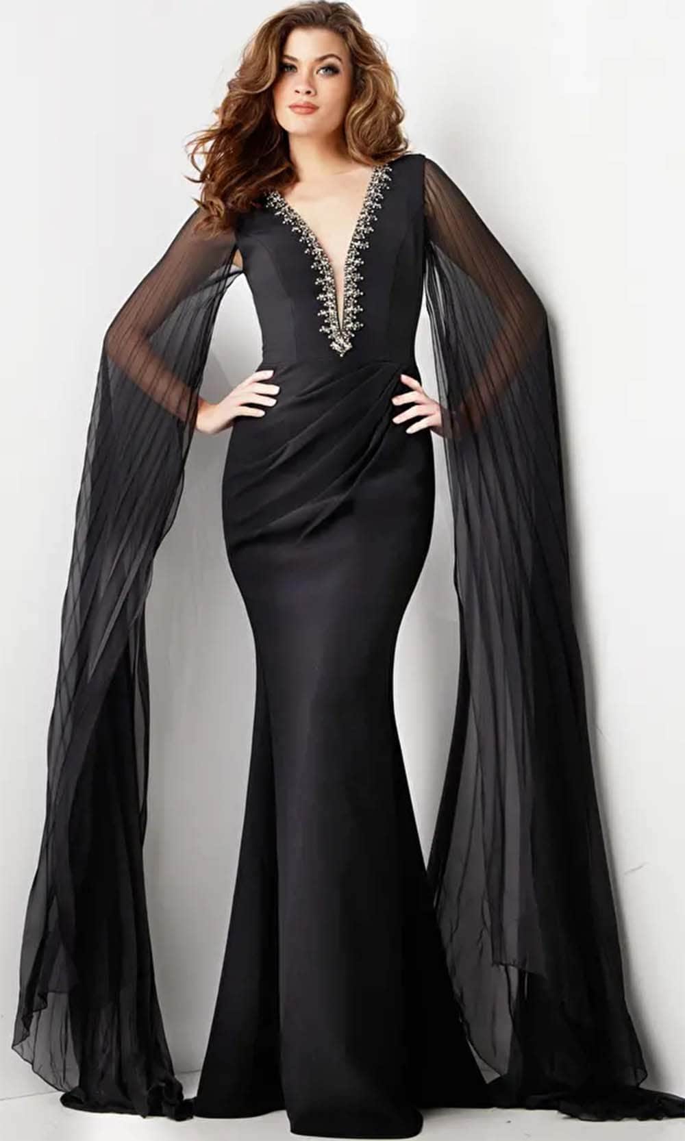 Jovani 36473 - Plunging V-Neck Prom Dress with Rhinestone Embellishments - Prom