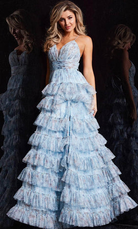 Jovani 36571 - A-Line Prom Dress with Floral Mesh Details
