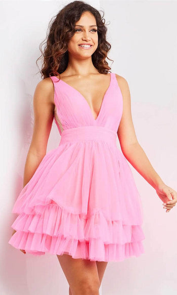 Jovani 36575 - Striking Plunging Neckline Ruffle Hem Cocktail Dress - Prom