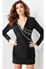 Jovani 36625 - V-Neck Cocktail Dress with Long Sleeves - Black / 00 - Prom