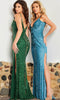 Jovani 36643 - Beaded Mesh Plunging Neck Gown - Prom