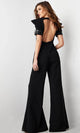 Jovani 36692 - Belt-Like Detailed Short Sleeve Jumpsuit - Black / 00 - Prom