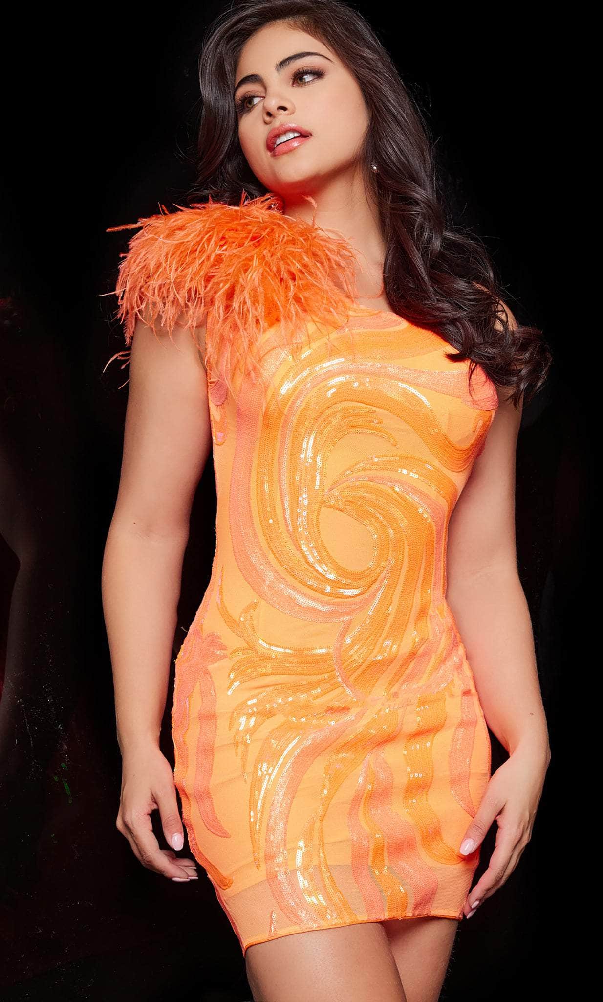 Jovani 36713 - Homecoming Dress with Feathered Shoulders - Prom