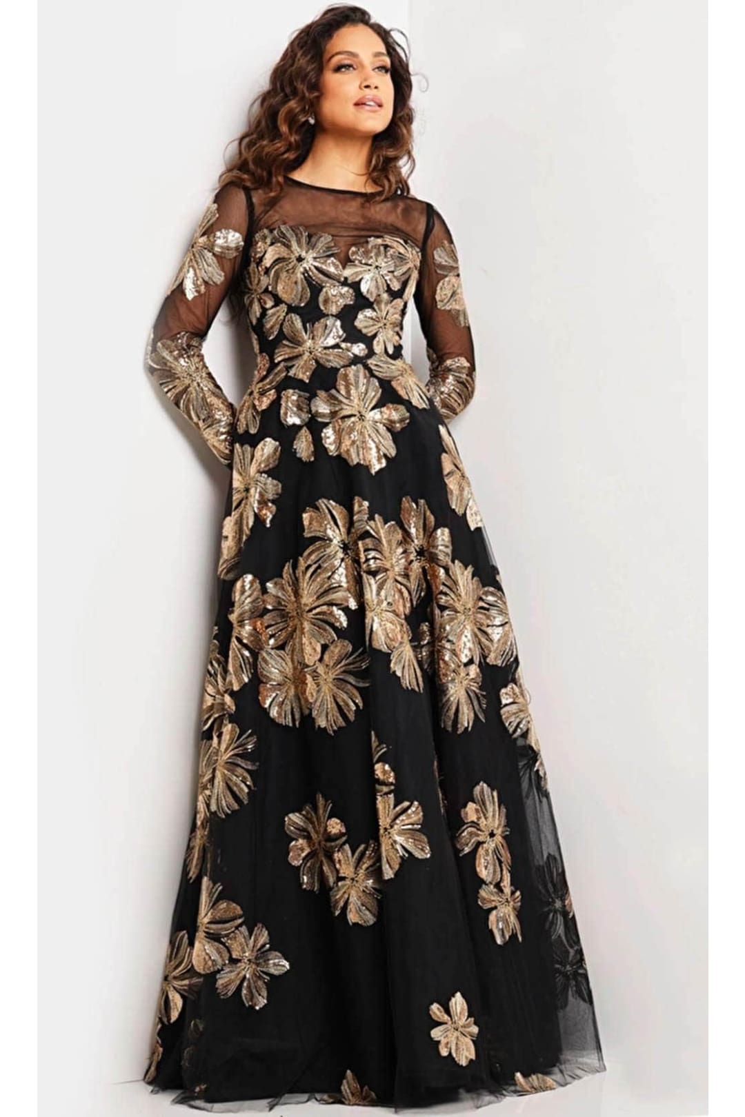 Jovani 36716 - Floral A-line Evening Gown - Prom