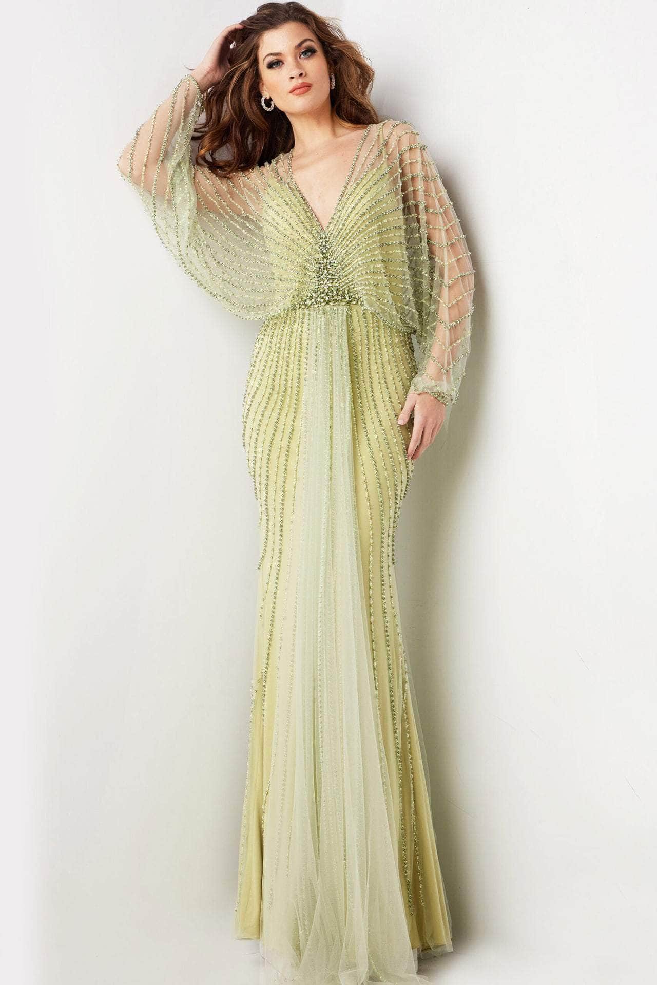 Jovani 36744 - Beaded V-Neck Gown with Batwing Sleeves Special Occasion Dress