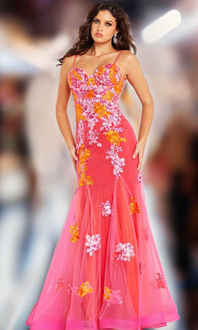 Jovani 36843 Mermaid Gown with Floral Embroidery