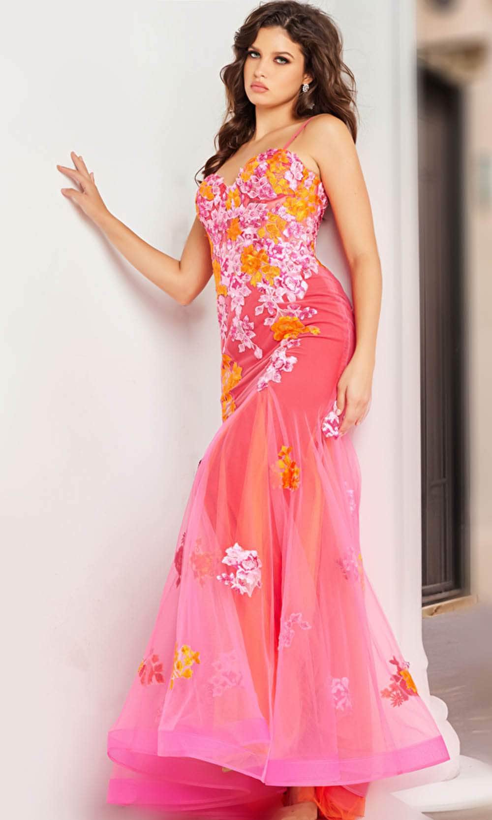Jovani 36843 Mermaid Gown with Floral Embroidery - Prom