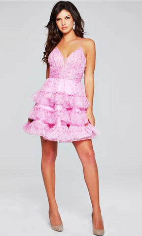 Jovani 36844 - Floral Printed Cocktail Dress with Plunging V-Neck