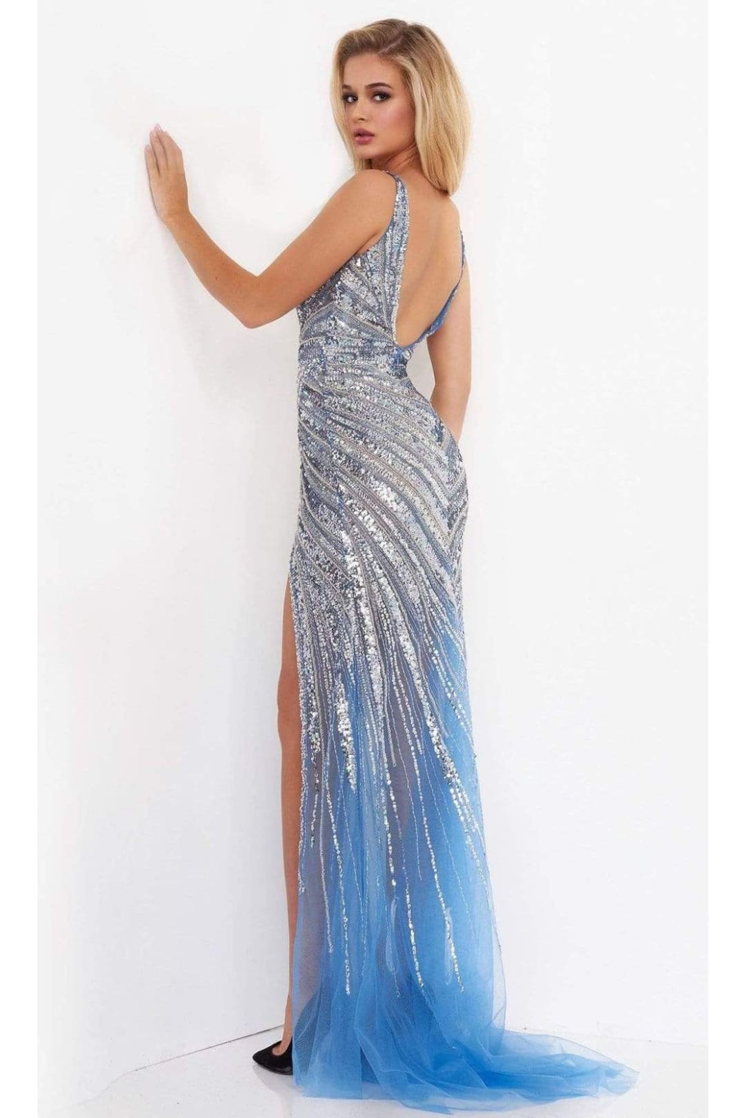 Jovani 3686 - Plunging Linear Beaded Gown - Prom