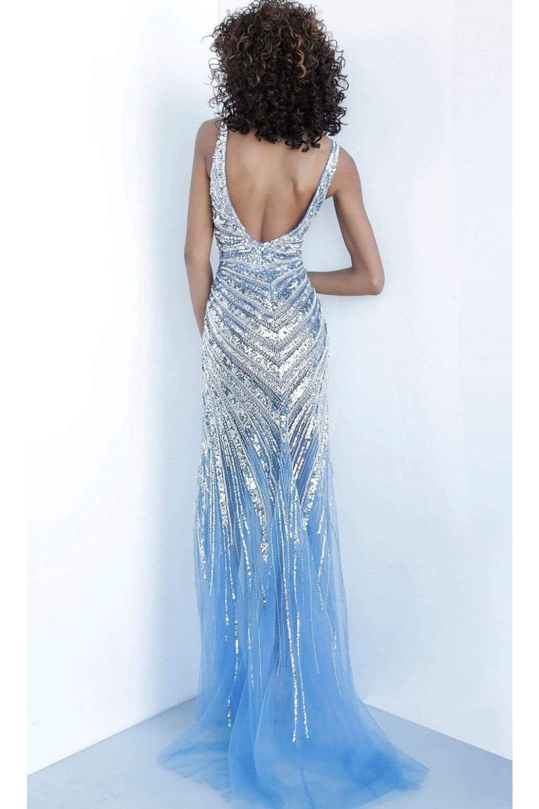 Jovani 3686 - Plunging Linear Beaded Gown - Prom