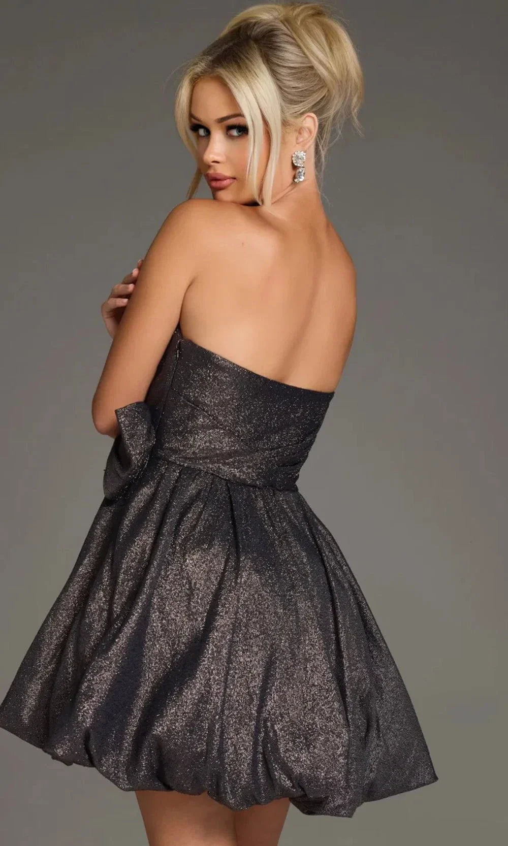 Jovani 37017 - Shimmer Strapless Dress with Bow Detail