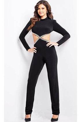 Jovani 37038 - Side Cut-Out High Neck Jumpsuit