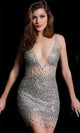 Jovani 37056 - Beaded Cocktail Dress with a Deep V-Neckline - Prom