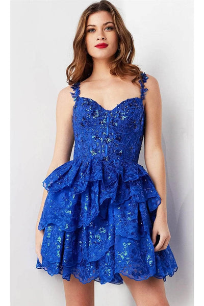 Jovani 37080 - Sweetheart Cocktail Dress with Sequin Embroidery - Black / 00 - Prom