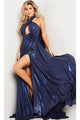 Jovani 37163 - Halter Cutout Metallic Prom Dress - Prom