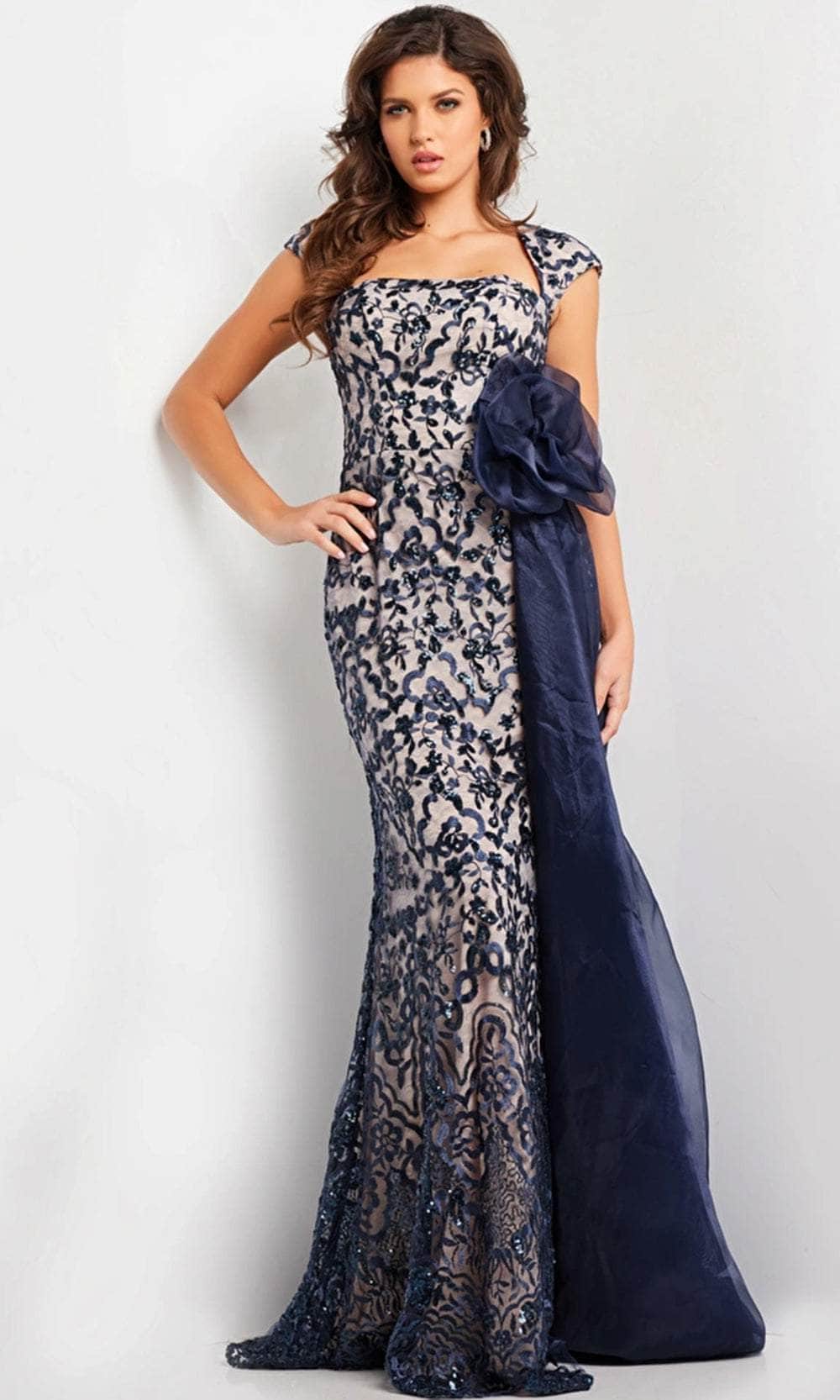 Jovani 37203 - Floral Dress with Embellished Waist - Prom