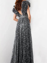 Jovani 37206 - Sequin Embellished Prom Gown with Ruffle Sleeves