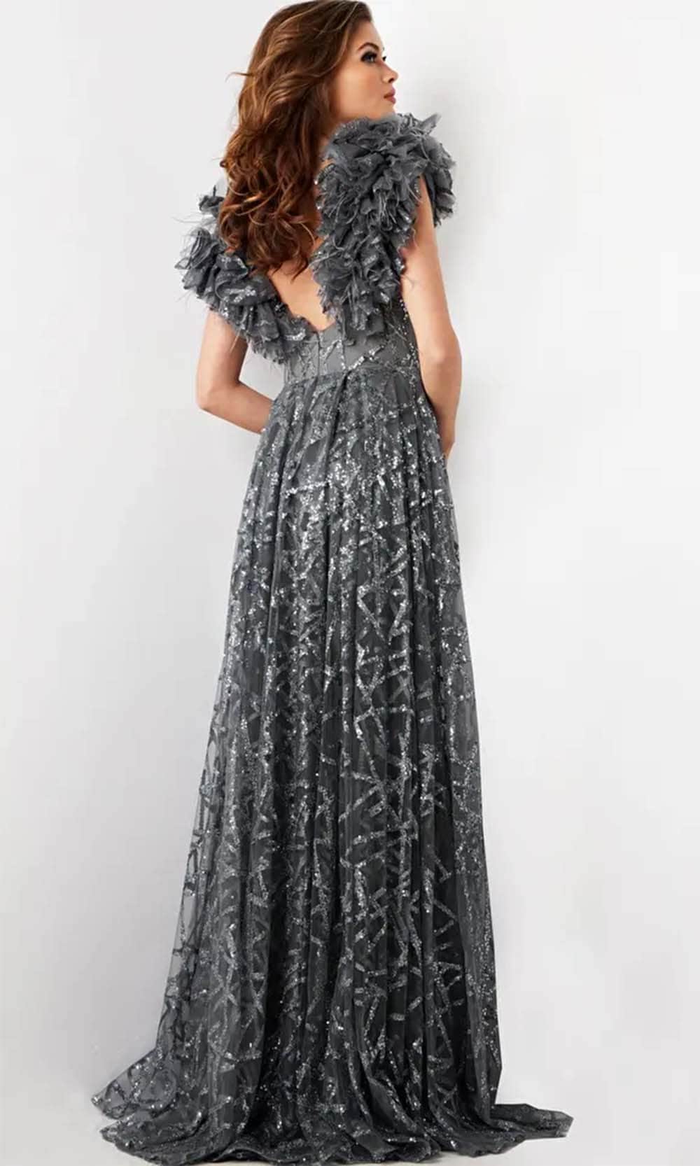 Jovani 37206 - Sequin Embellished Prom Gown with Ruffle Sleeves - Prom