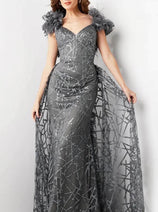 Jovani 37206 - Sequin Embellished Prom Gown with Ruffle Sleeves