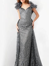 Jovani 37206 - Sequin Embellished Prom Gown with Ruffle Sleeves