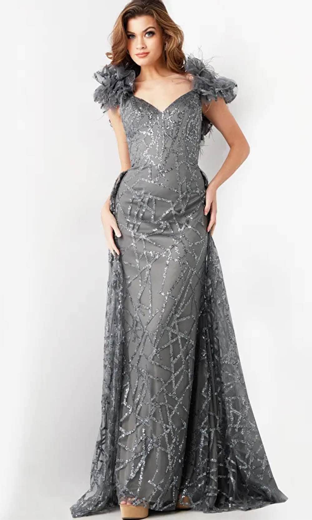 Jovani 37206 - Sequin Embellished Prom Gown with Ruffle Sleeves - Prom