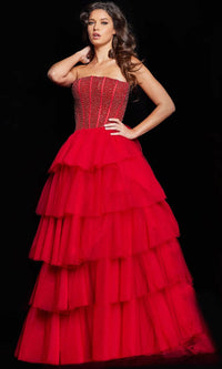 Jovani 37210 - Ruffled Straight-Across Ballgown - Prom