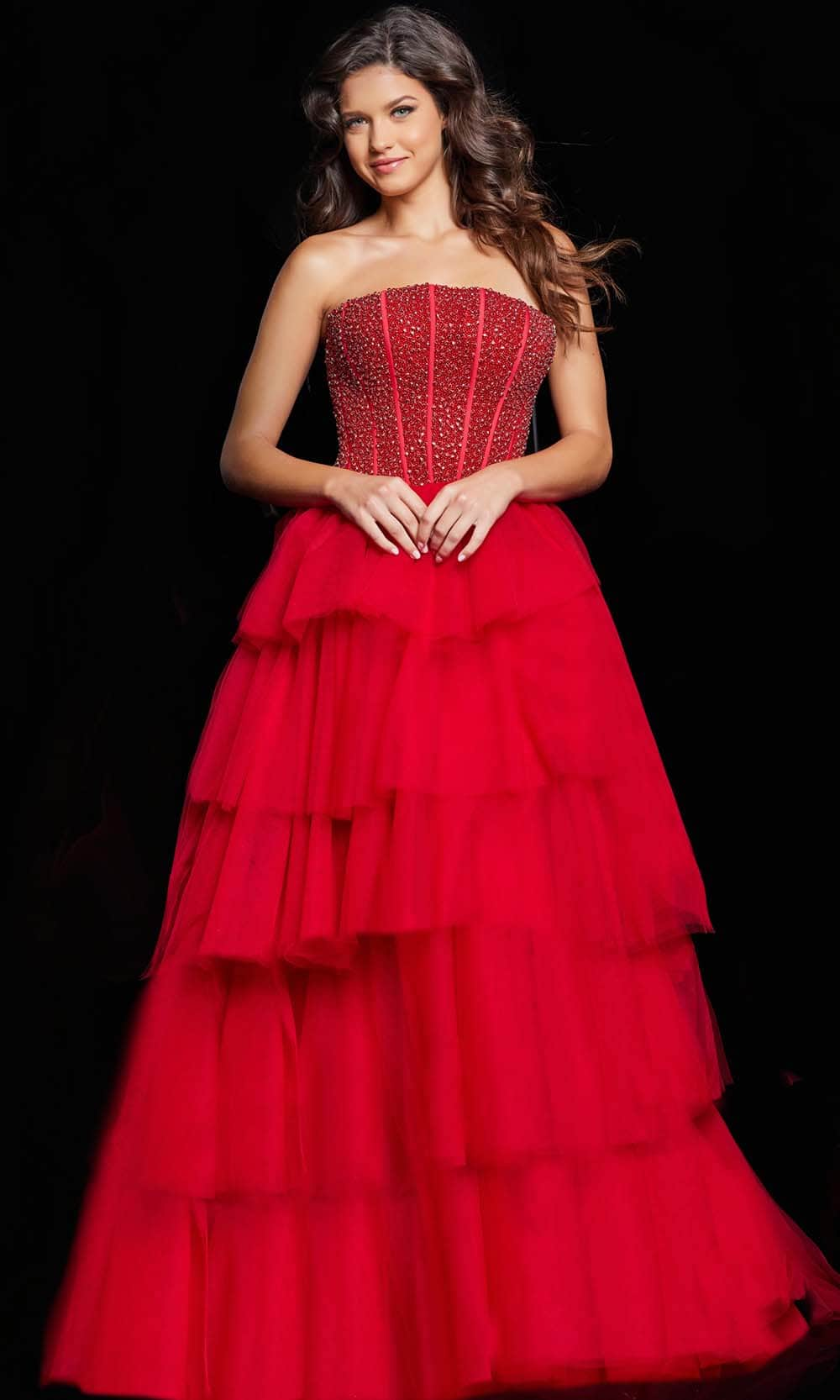 Jovani 37210 - Ruffled Straight-Across Ballgown - Prom