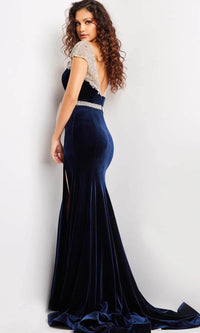 Jovani 37246 - Velvet Evening Dress with Cap Sleeves - Prom